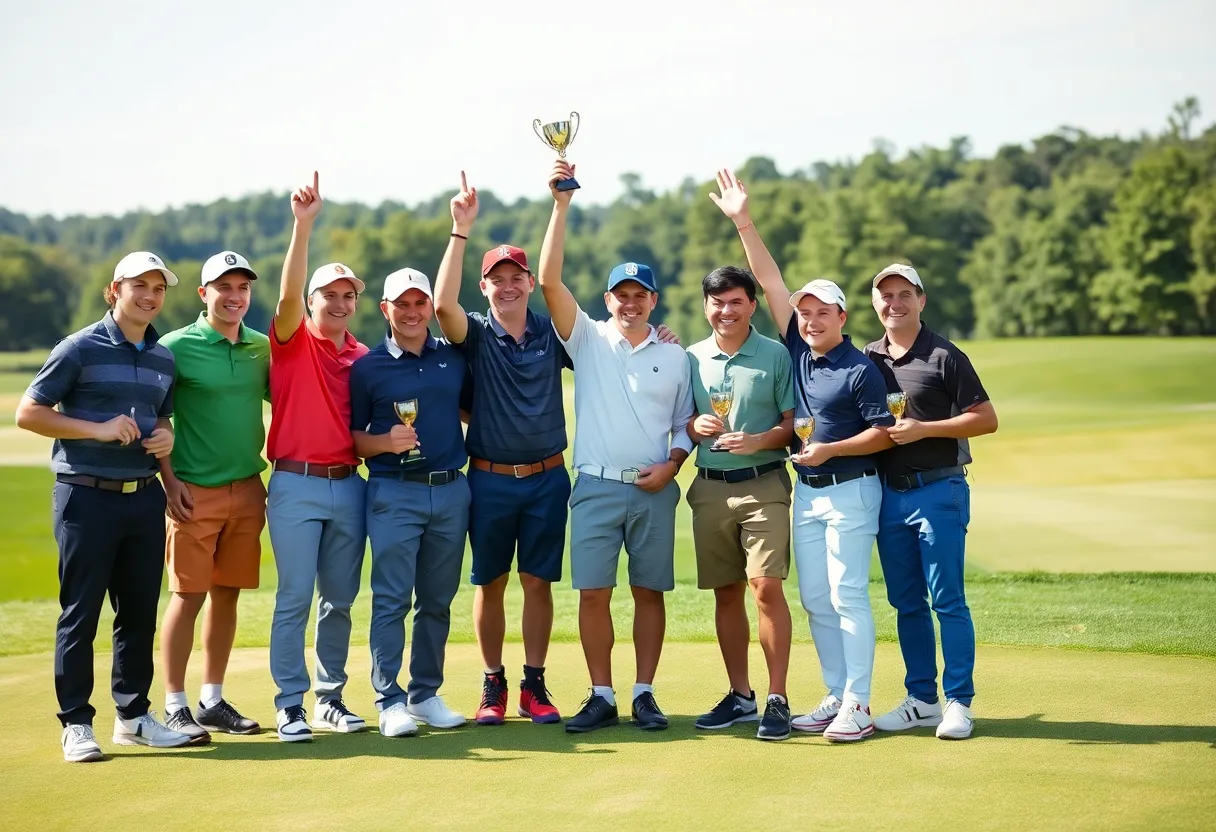 Bridgewater College men's golf team celebrating their victory