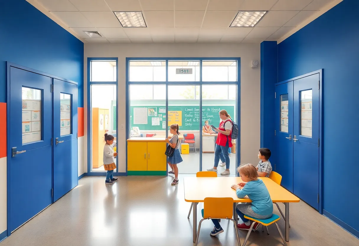 Bulletproof doors installed in a school setting for enhanced safety.