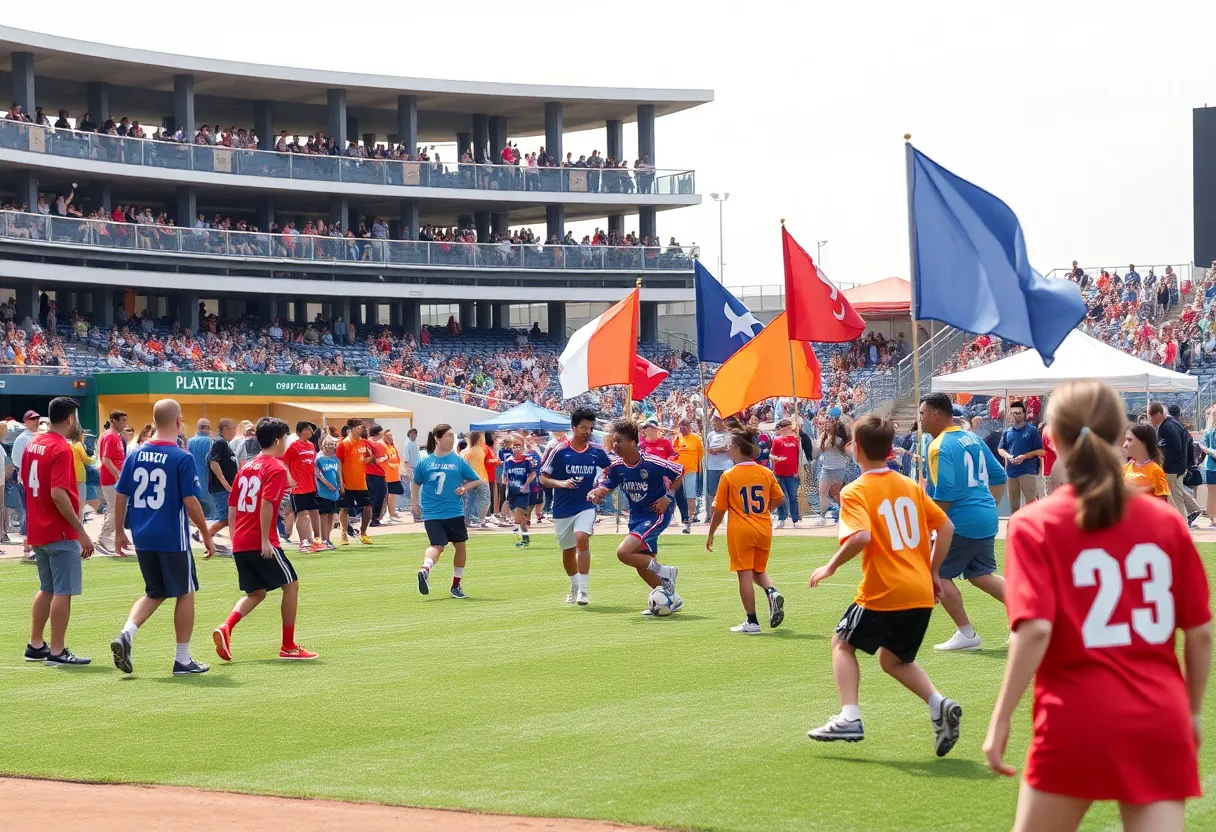 Participants and spectators at the Charity Classic flag football tournament
