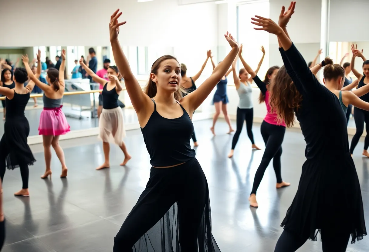 Students practicing dance in a studio setting
