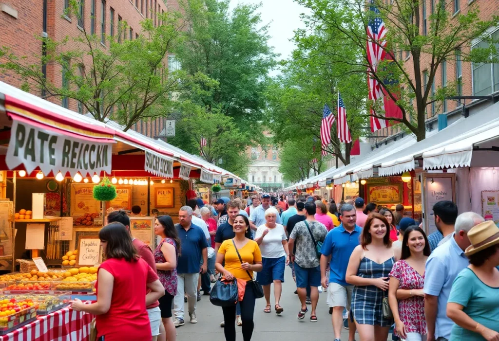 Crowd enjoying the Fall for Greenville Festival with vendor stalls