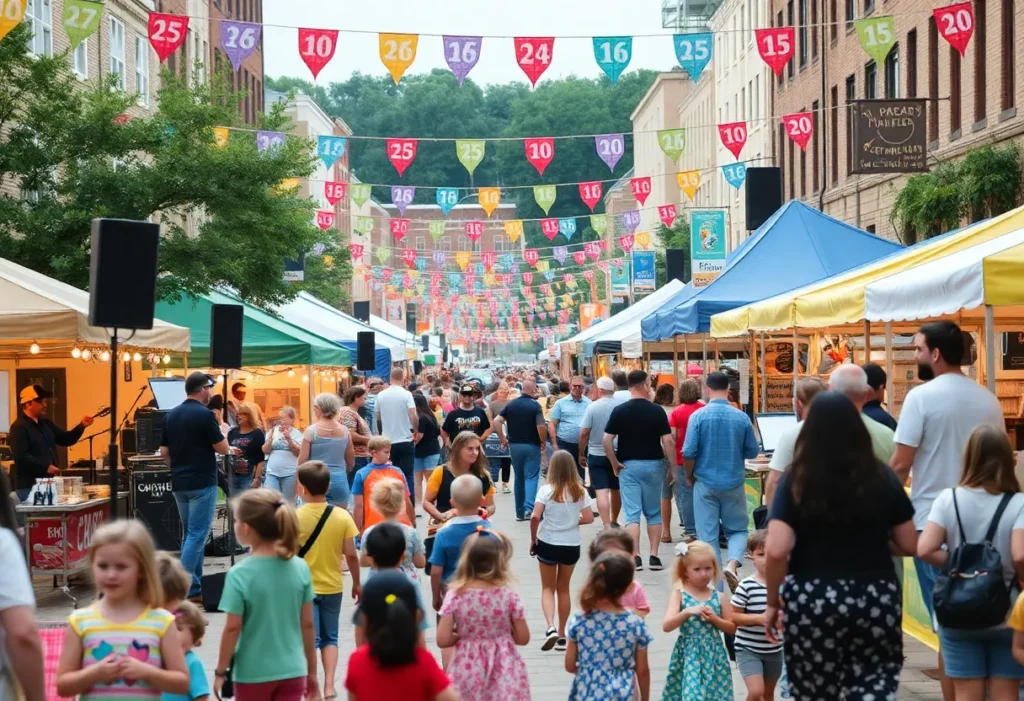 Festival attendees enjoying live music and food at the Fall for Greenville festival.