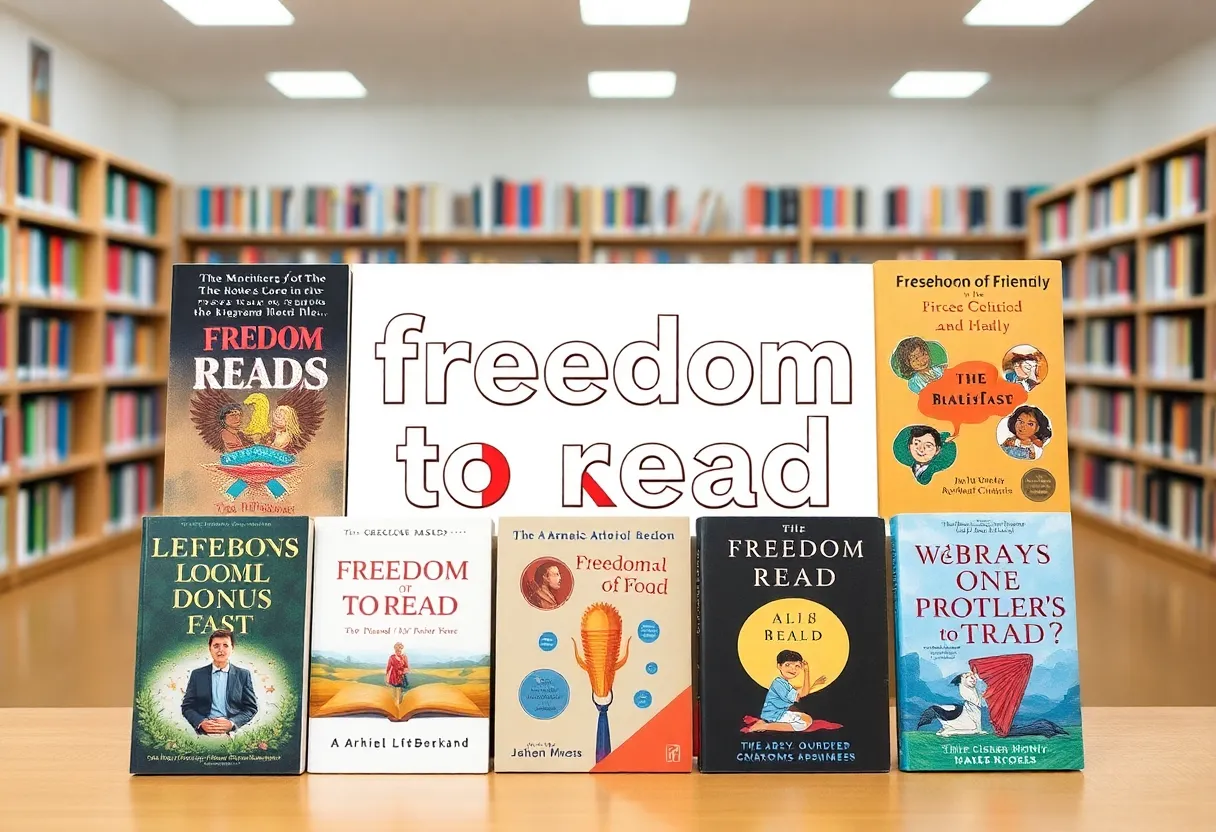 Collage of diverse book covers symbolizing freedom of reading