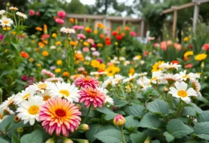 A picturesque garden with vibrant plants and vegetables