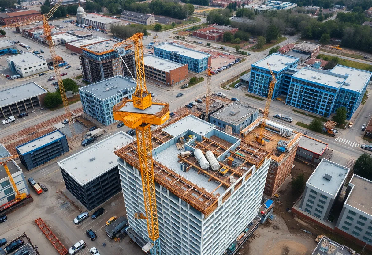 Aerial view of construction sites in Greenville, South Carolina.