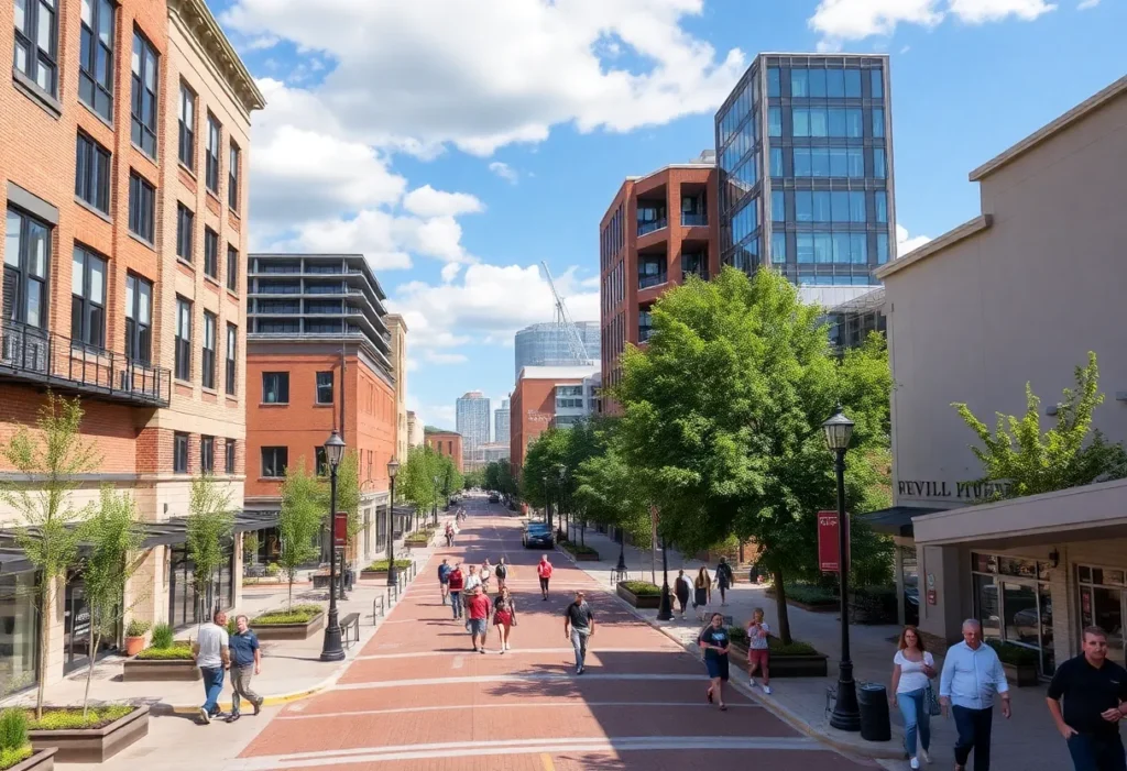 Downtown Greenville with new development and walkable streets