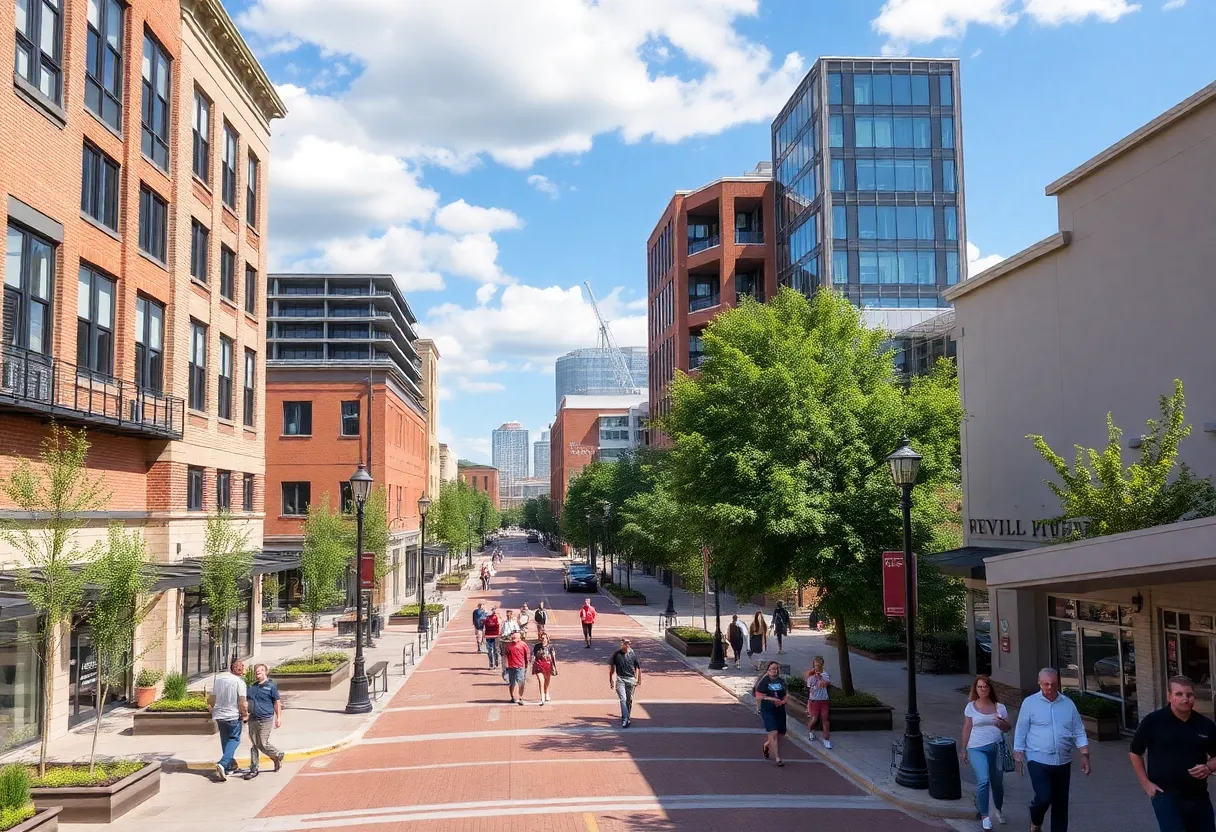 Downtown Greenville with new development and walkable streets