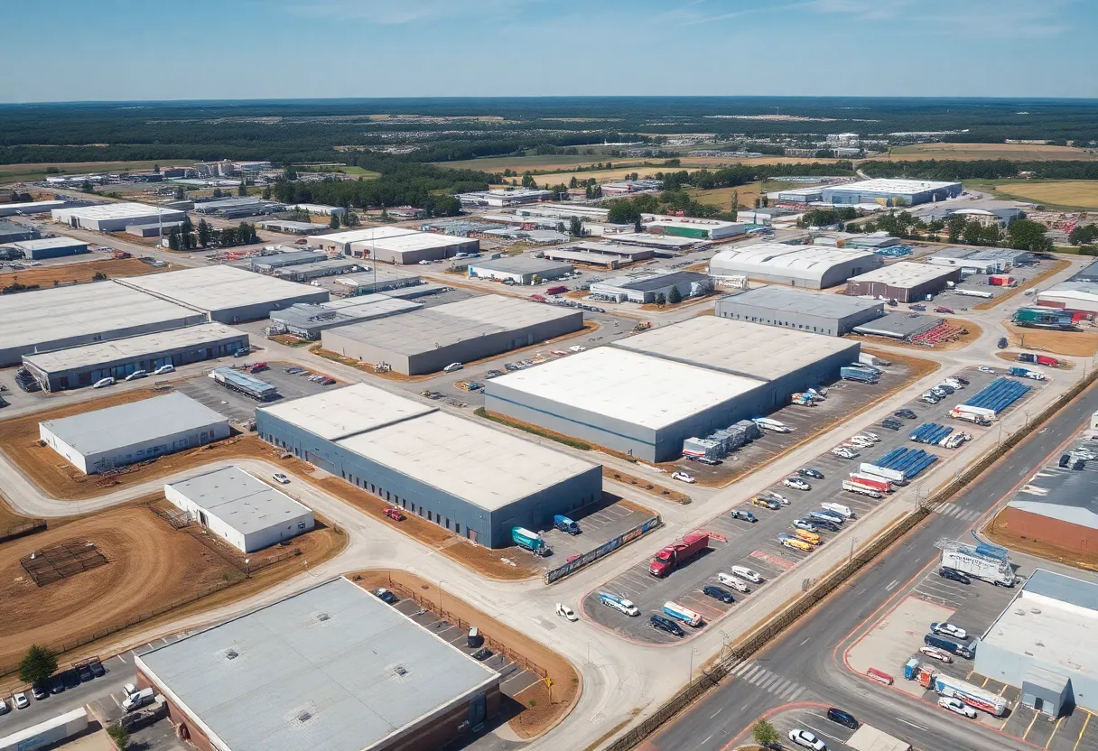 Aerial view of industrial areas in Greenville, South Carolina