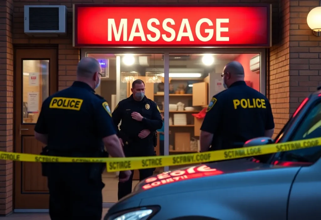 Police conducting a search at Amazing Massage in Greenville