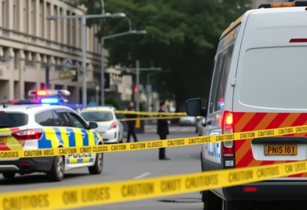 Police vehicles and caution tape at a suspicious package scene in Greenville SC