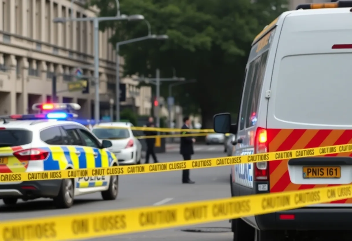 Police vehicles and caution tape at a suspicious package scene in Greenville SC