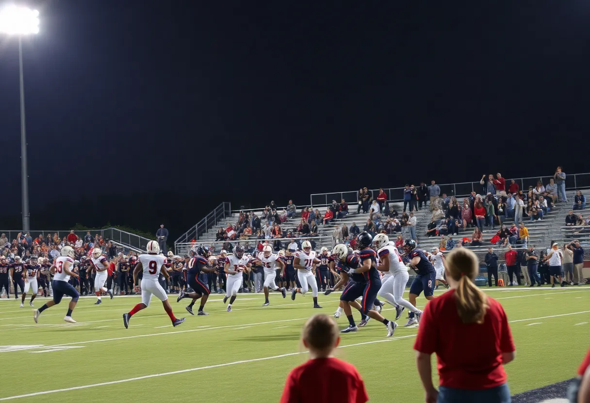 High school football players in action at a game in Greenville