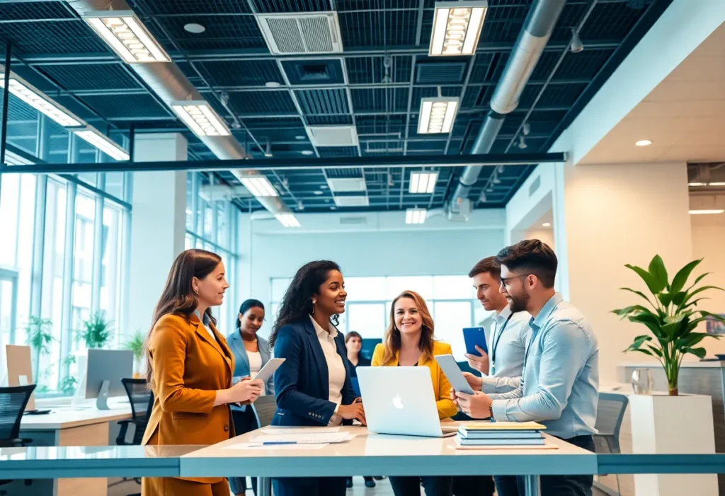 Image depicting a modern banking office environment with diverse employees