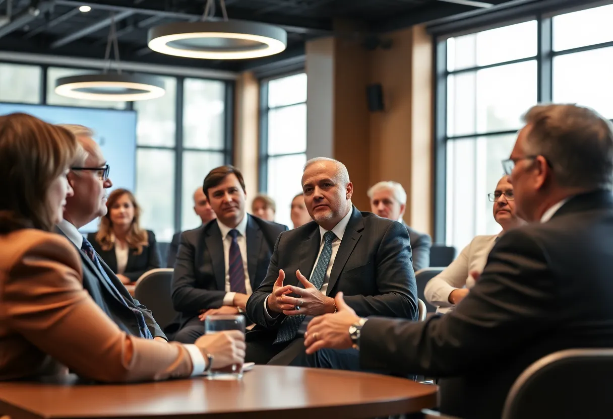 Senator Lindsey Graham speaking at a business forum in Greenville, SC.