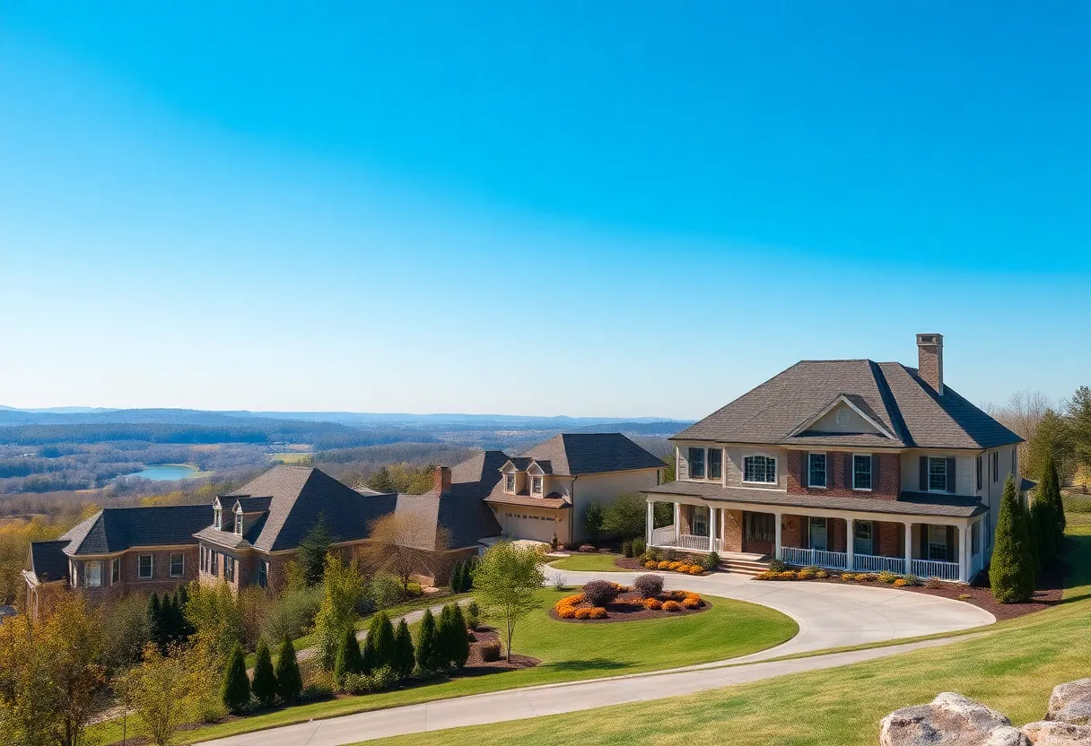 A view of luxury homes set against the backdrop of Greenville's scenic landscapes
