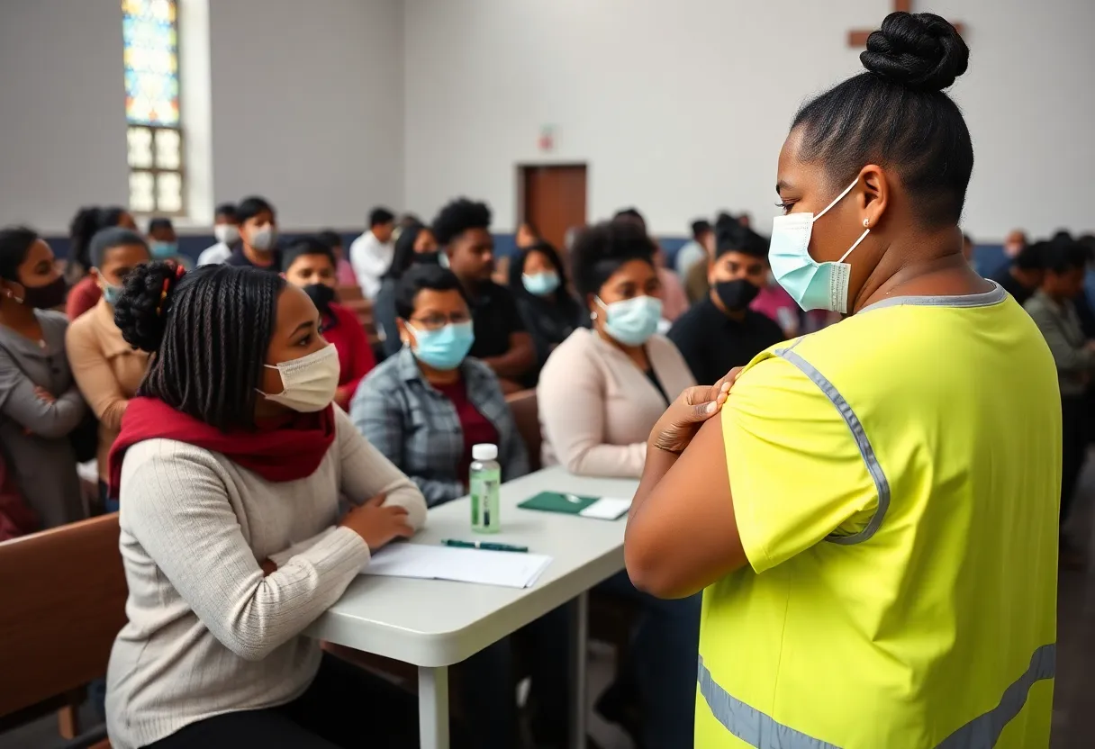 Community members participating in a measles vaccination clinic.