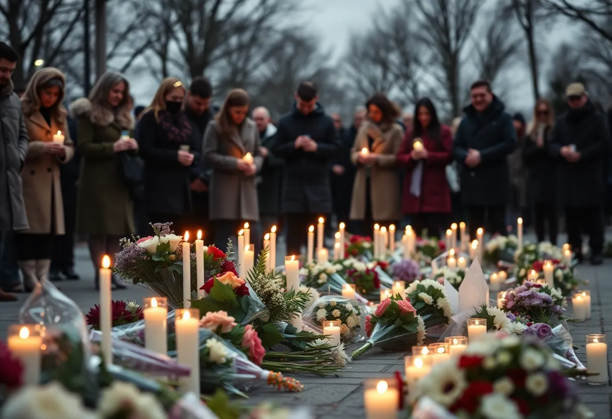 Crowd at memorial for Charlie Kirk in packed stadium