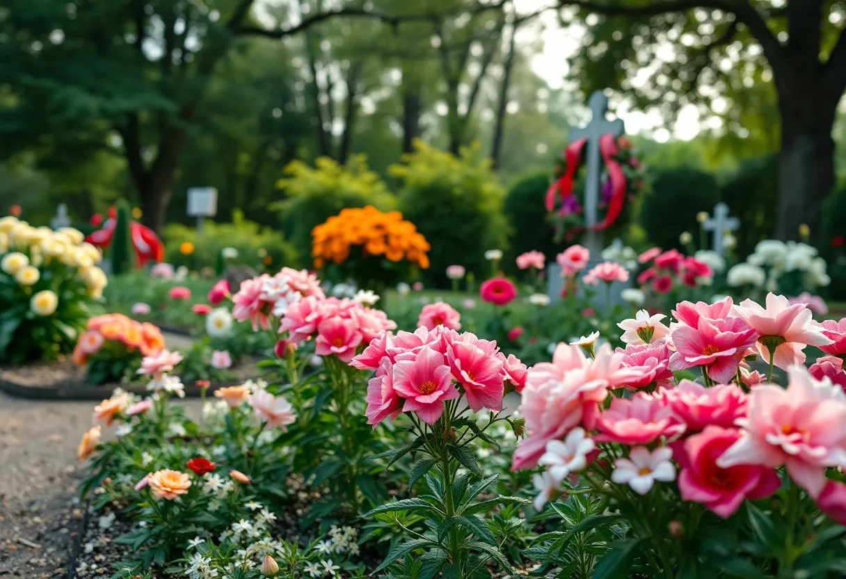A peaceful memorial garden representing the legacy of Doris and Rodney Hunt.