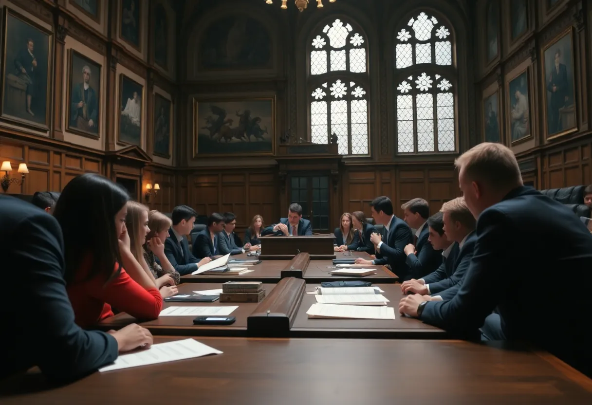 Students discussing leadership changes at the Oxford Union