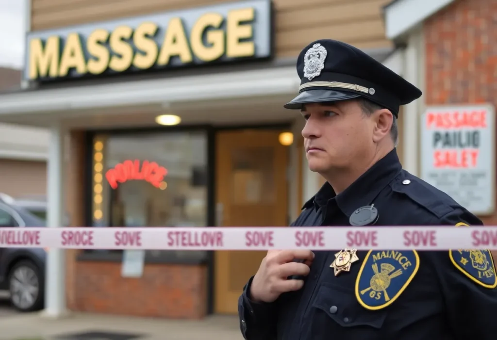 Police officer at a massage parlor during a human trafficking investigation