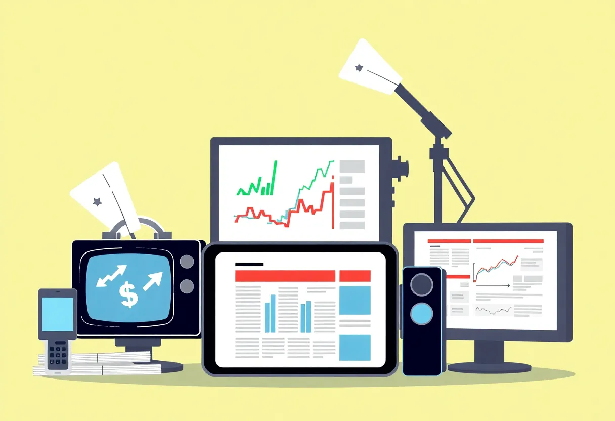 Devices showcasing financial news