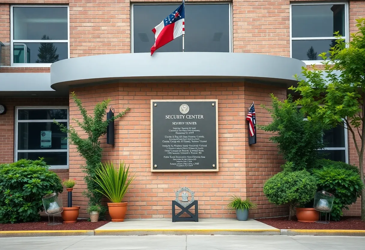View of the Sgt. Jumper School Security Center with memorial plaque.