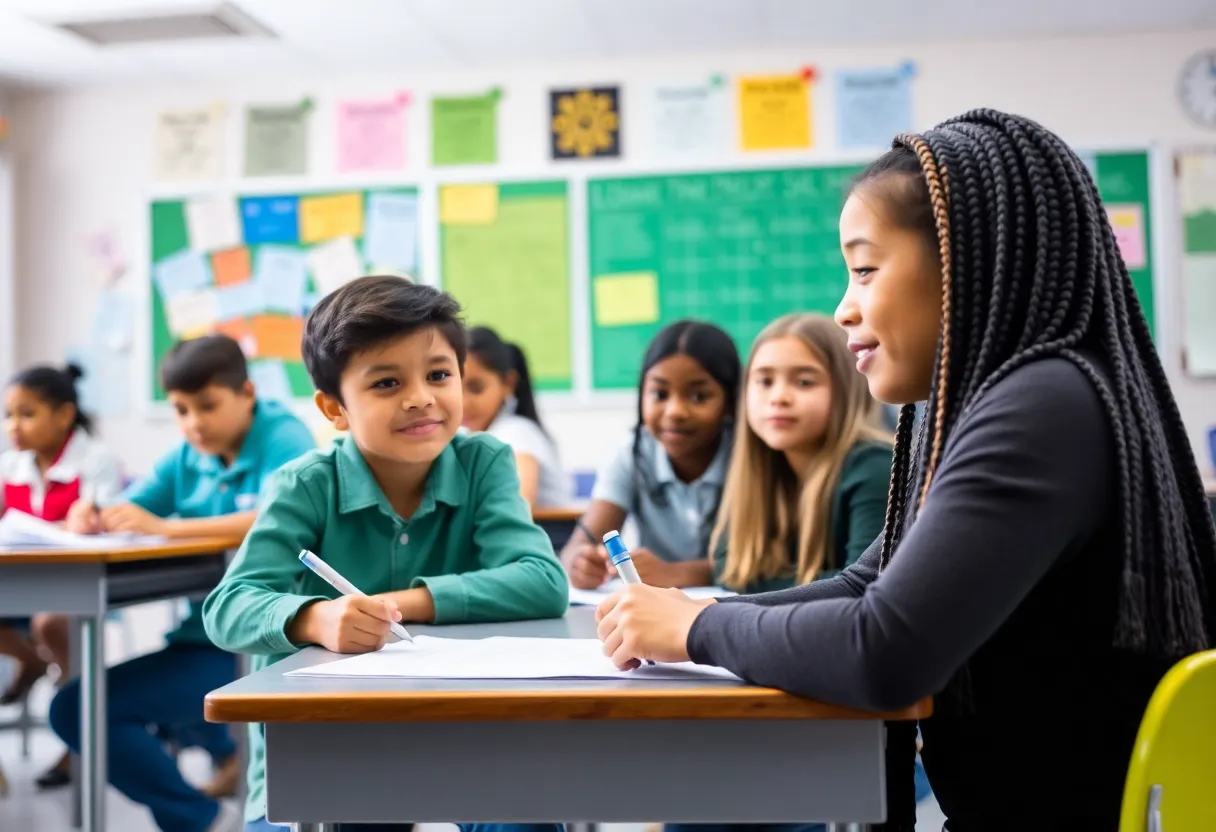 Students actively participating in a classroom environment in South Carolina.
