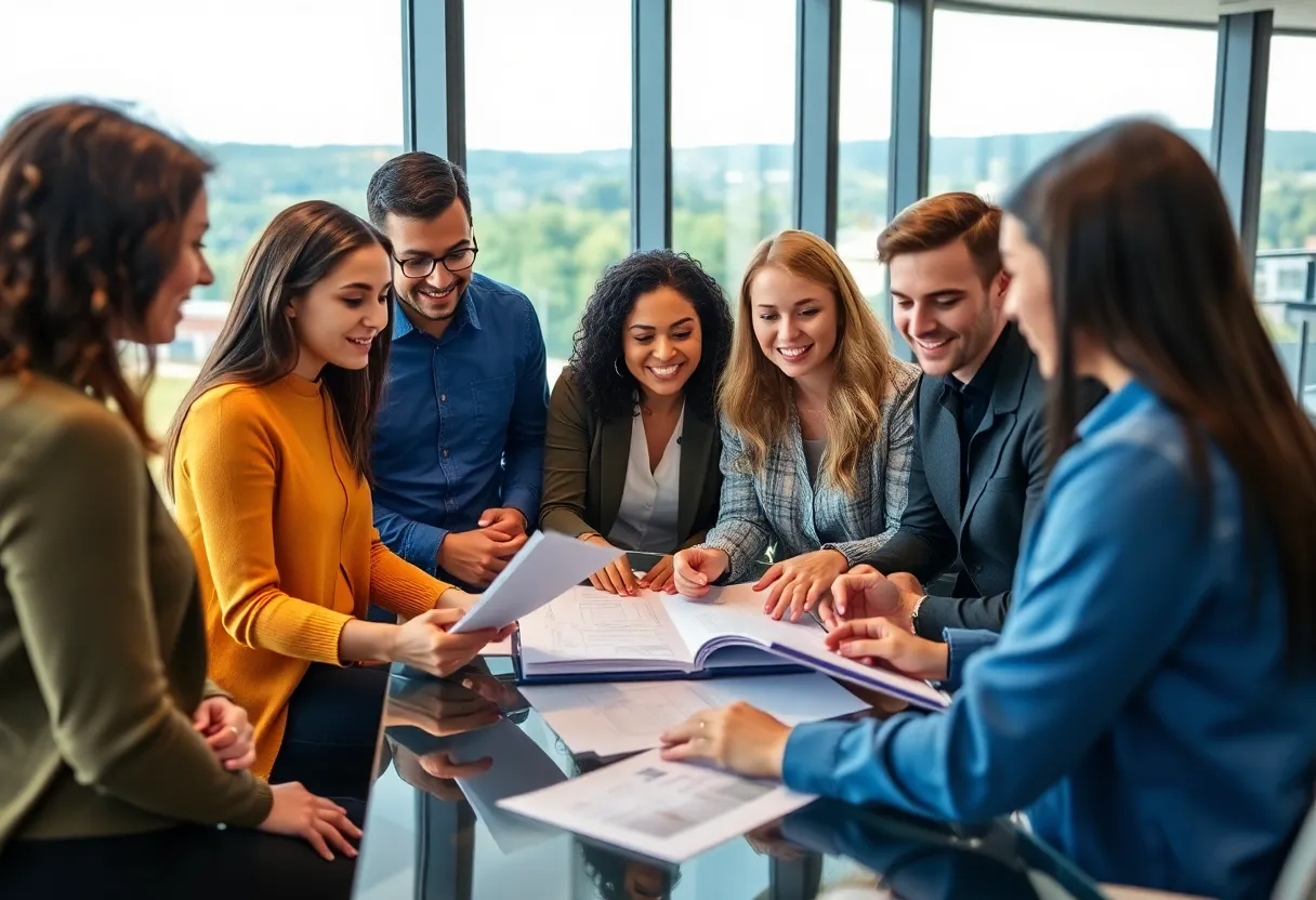 Professionals collaborating in a modern office in Spartanburg.