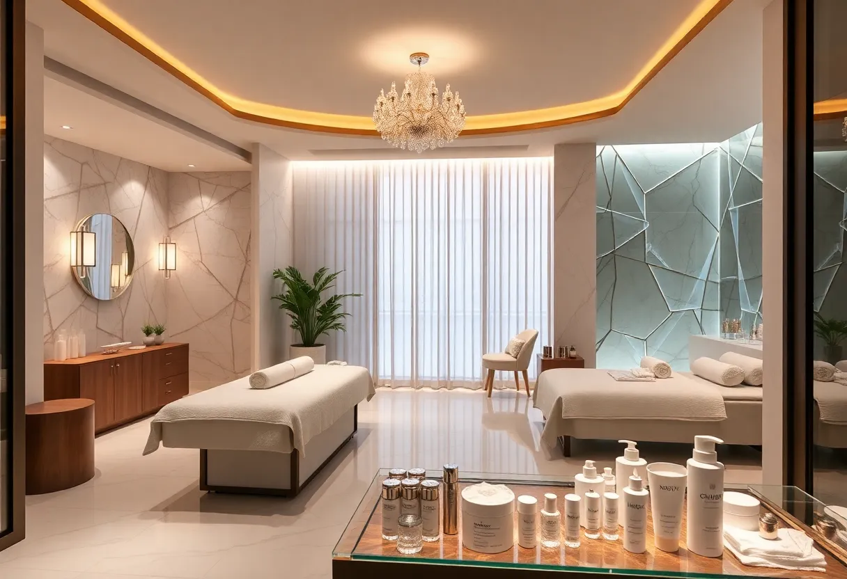 Interior of Spavia Day Spa in Greenville, showing treatment rooms and a retail area.