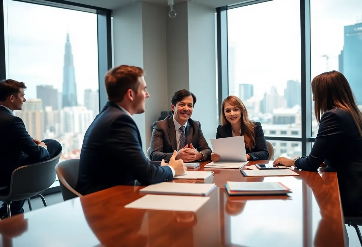 Financial advisors discussing plans in an office setting