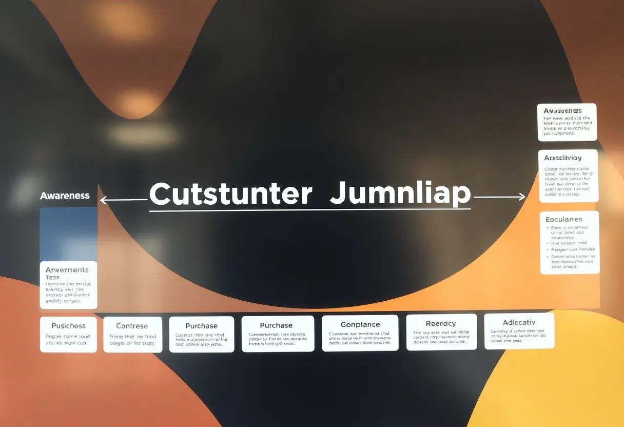 Illustration of a customer journey map highlighting different stages of customer engagement in digital marketing.
