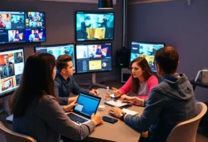 Digital marketing team discussing interactive content strategies