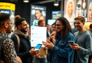 Diverse customers engaging with user-generated content in a digital marketing setting