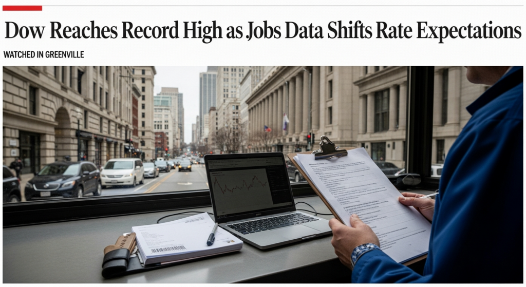 Dow Reaches Record High as Jobs Data Shifts Rate Expectations, Watched in Greenville