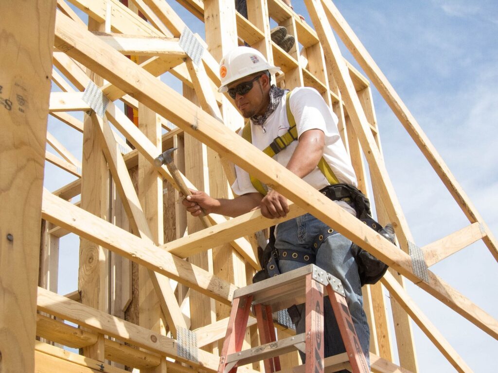 Worker in a hard hat on a job site