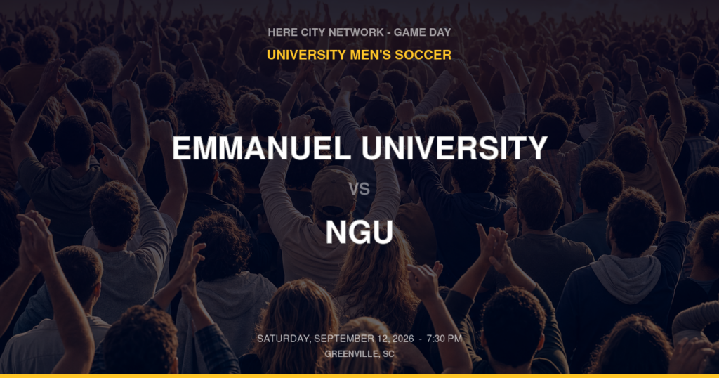 Emmanuel University vs. NGU — University Men's Soccer Game Day — Greenville, SC — Sep 12, 2026
