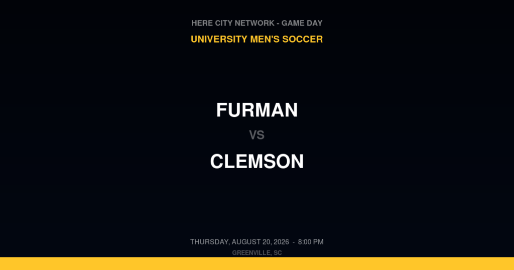 Furman vs. Clemson — University Men's Soccer Game Day — Greenville, SC — Aug 20, 2026