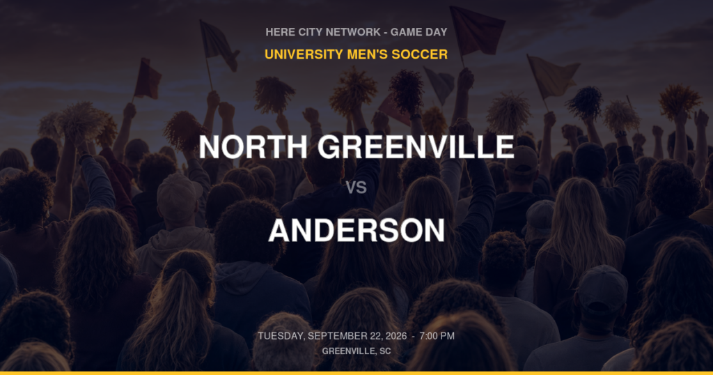 North Greenville vs. Anderson — University Men's Soccer Game Day — Greenville, SC — Sep 22, 2026